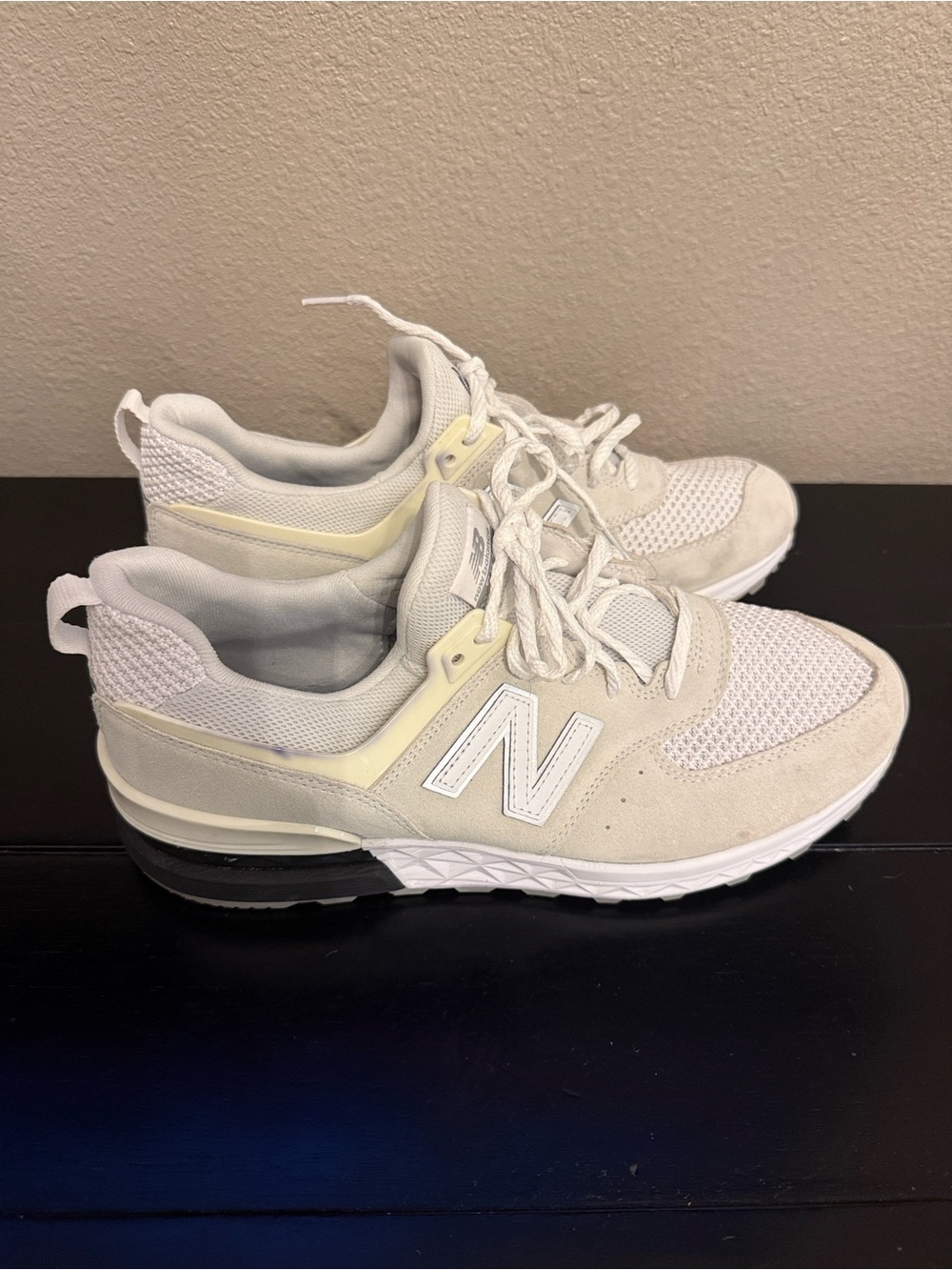 New Balance Off-White Cream Mesh & Suede Sneakers